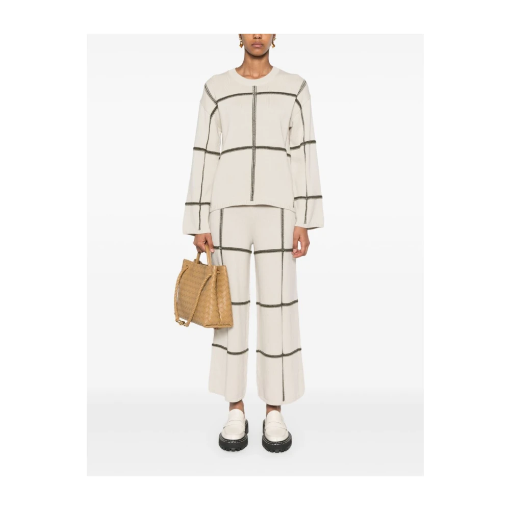 joseph Grid Crew Neck Longsleeve Top Beige Dames