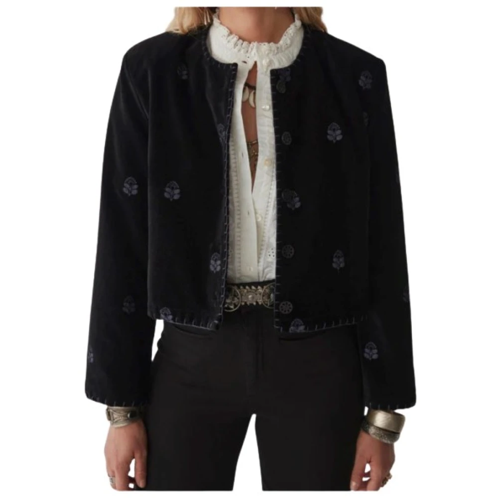 Maison Hotel Bloemenfluwelen Kort Jasje Black Dames