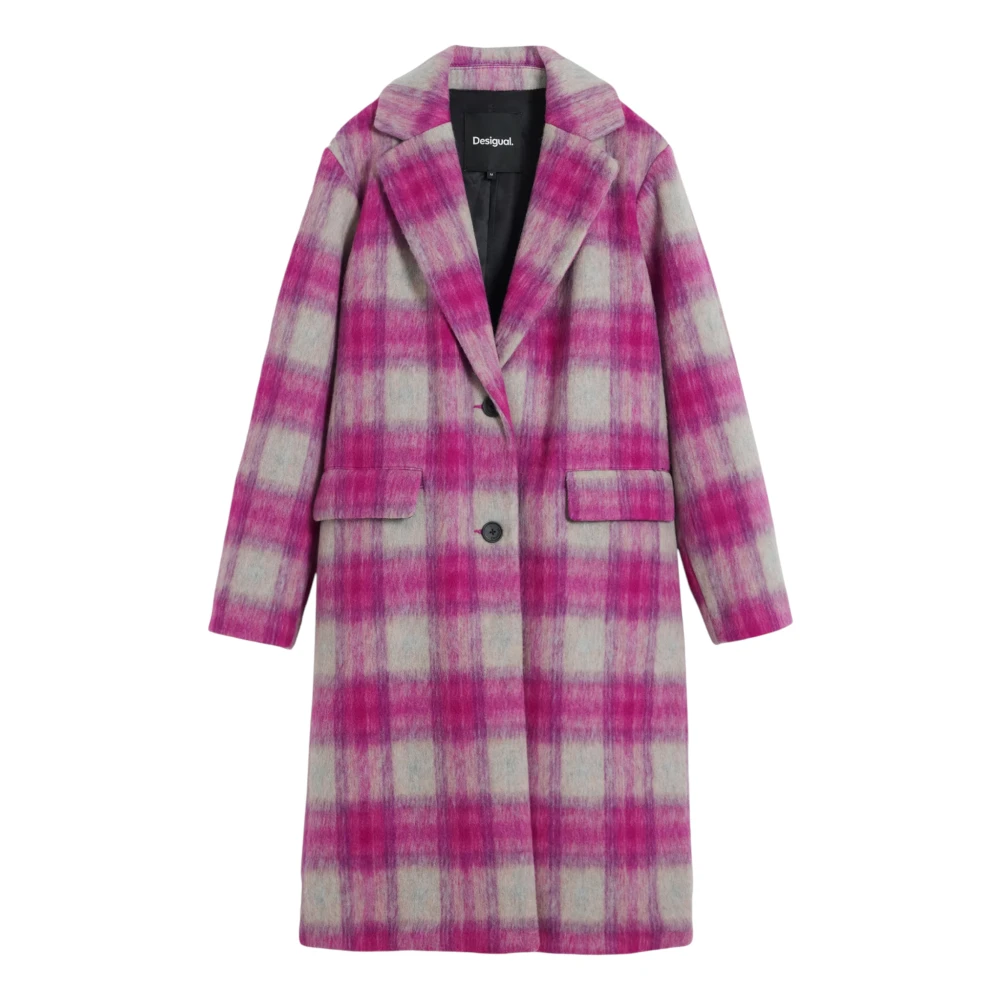 Desigual Pink Check Coat - Female - Single-Breasted Coats - Pink - S - Coats