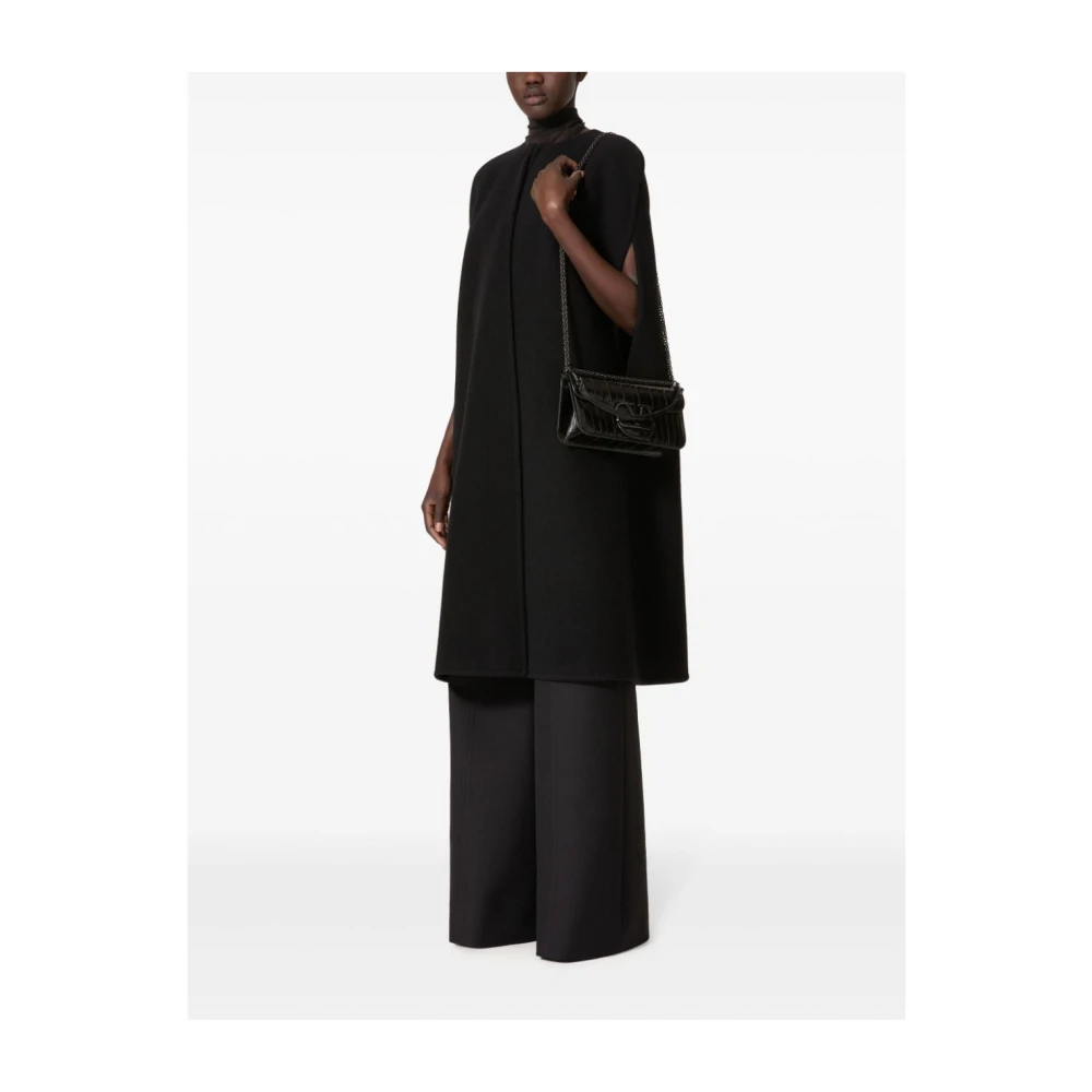 Valentino Garavani Zwarte Fluffy Kasjmier Blend Jas Black Dames