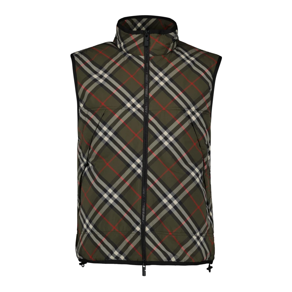 Burberry Vintage Geruite Mouwloze Jas Mannen Green Heren