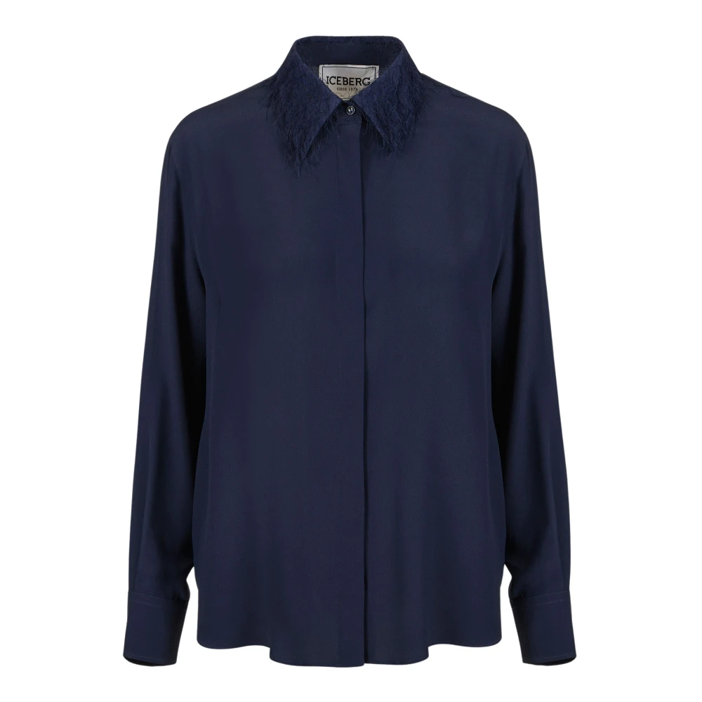 Iceberg Blauwe zijden blend crepe de chine overhemd met elegante details Blue Dames