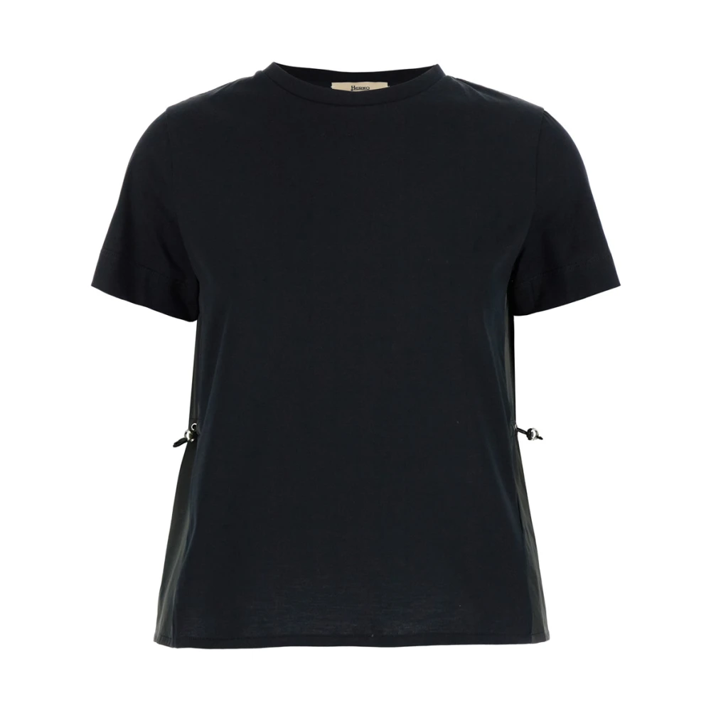 Herno Vrouw Black,White T-Shirt Van Chique Katoenen Jersey En Nieuwe Techno-Taffetas,T-Shirt Van Chique Katoenen Jersey En Nieuwe Techno-Taffeta