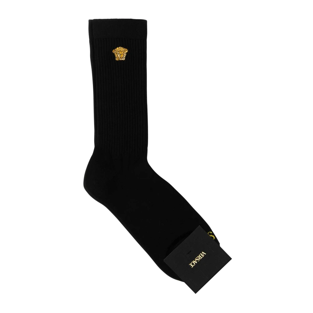 Versace Stretch Katoenmix Zwarte Sokken Black Heren