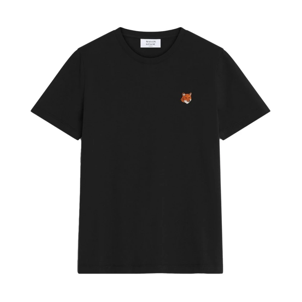Maison Kitsuné Women's Black T-Shirts, L, Fox Head Patch T-Shirts And Polos