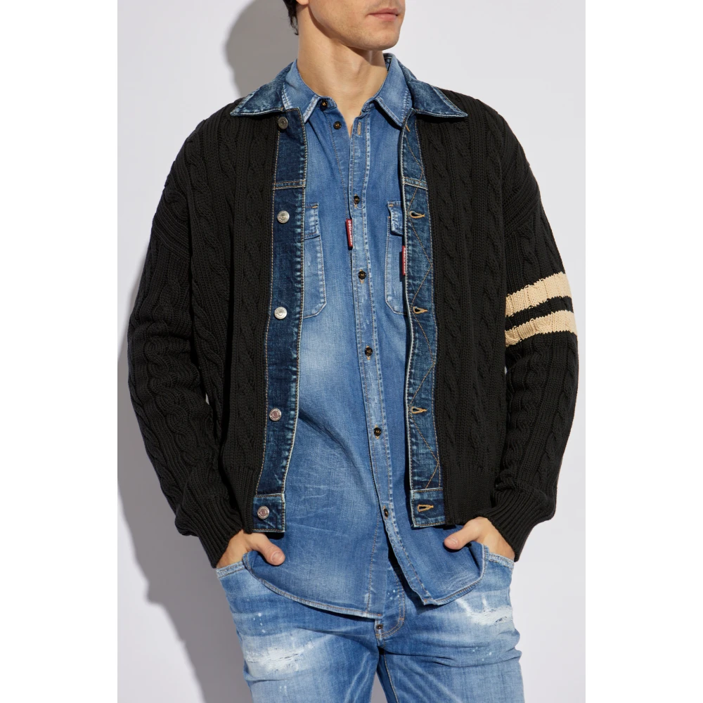 Dsquared2 Cardigan met denim inzetstukken Black Heren