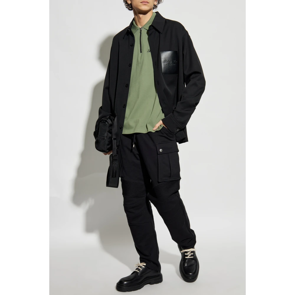 Balmain Overhemd met leren zak Black Heren