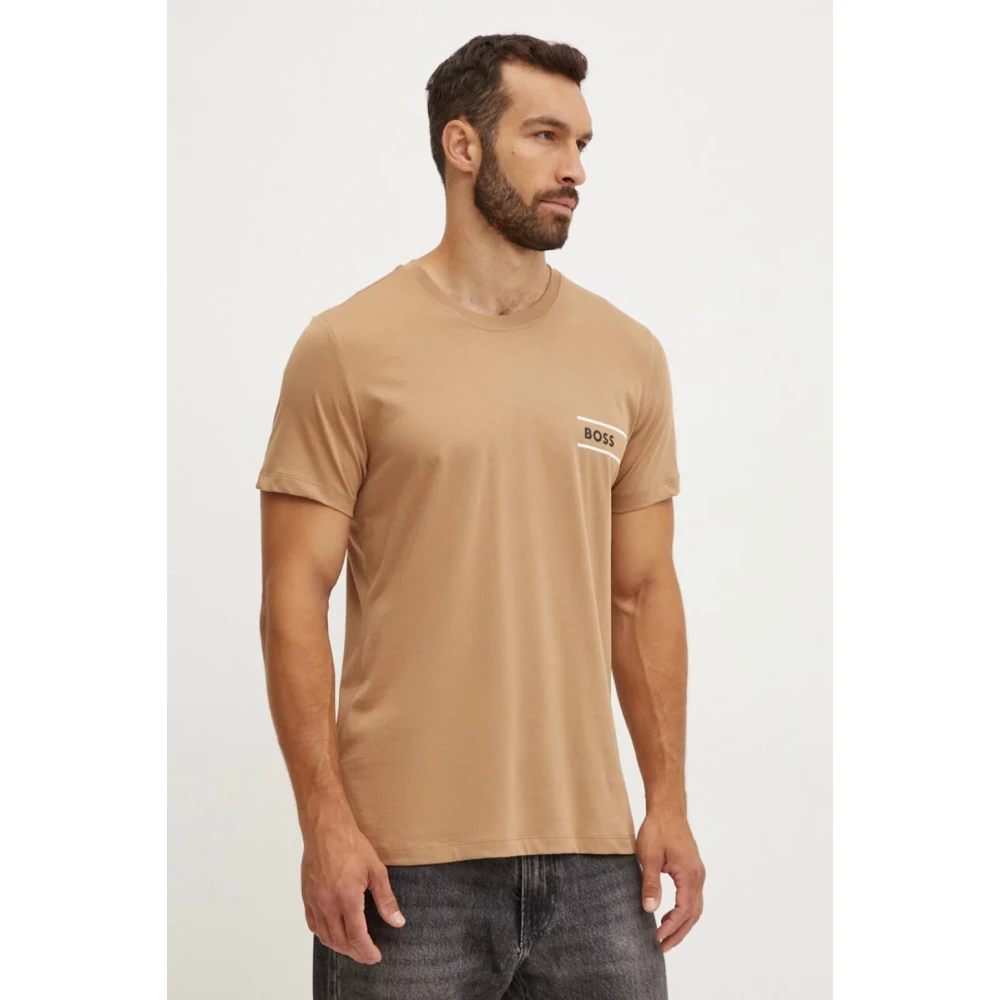 Hugo Boss Korte Mouw Katoenen T-shirt Beige Heren