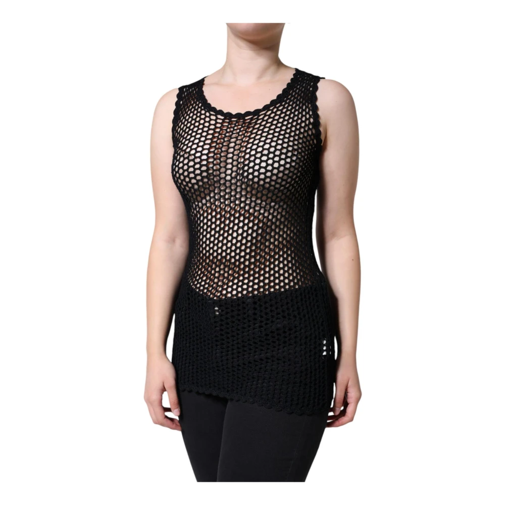 Dolce & Gabbana Zwarte Mesh Mouwloze Tanktop Black Dames
