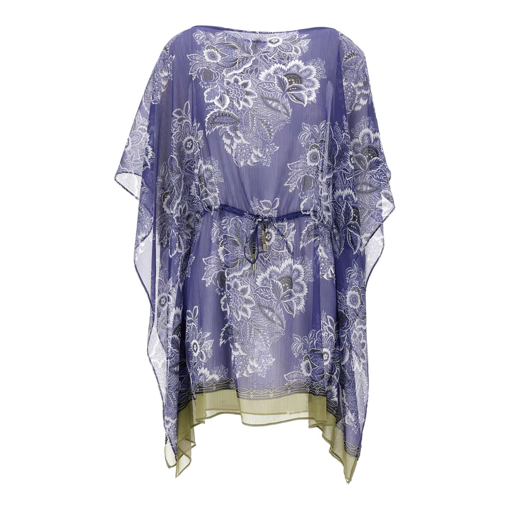 ETRO Bloemen Caftan Jurk met Trekkoord Taille Blue Dames
