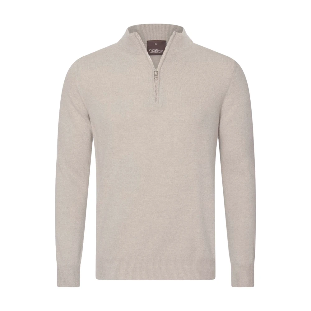 Oscar Jacobson Zachte Wol-Kasjmier Half-Zip Trui Beige Heren