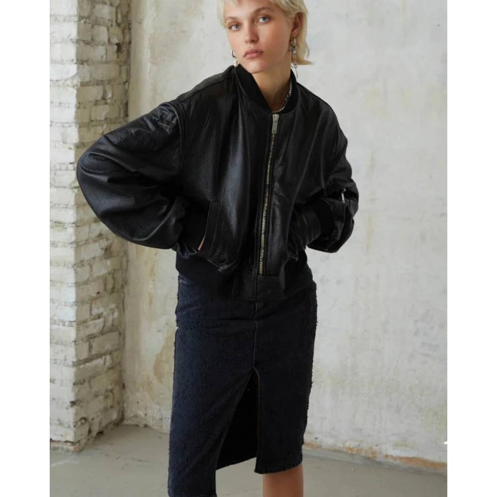 Halfboy Zwarte Bomber Crop Jas Black Dames