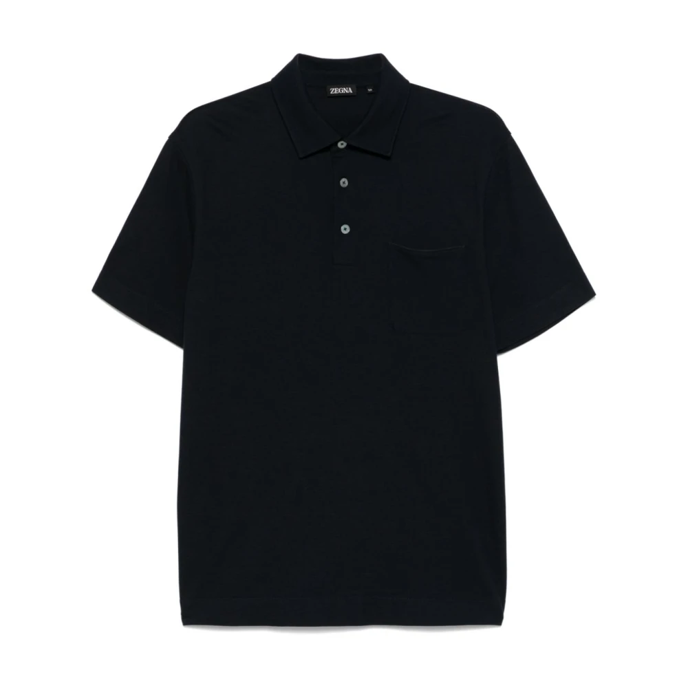 Ermenegildo Zegna Katoenen Polo Shirt met Voorzak Blue Heren