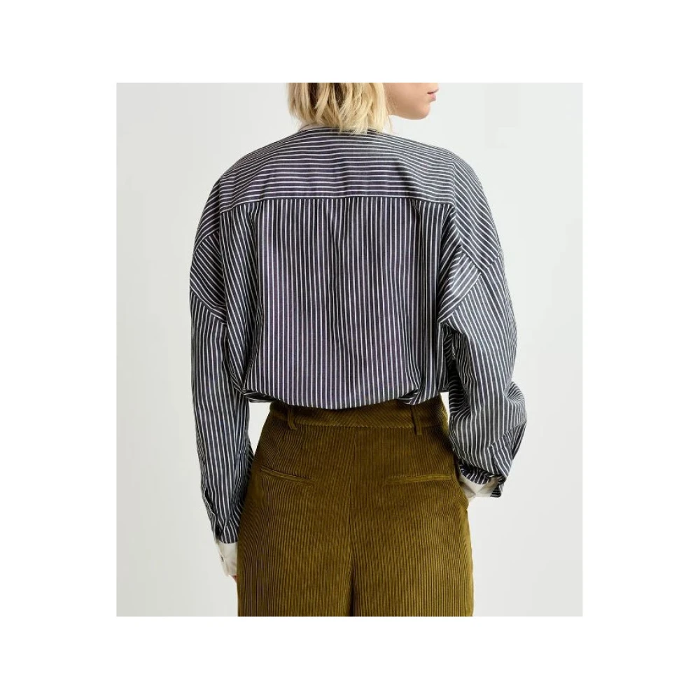 Essentiel Antwerp Gail Katoenen Popeline Overhemd met Pailletten en Parels Gray Dames