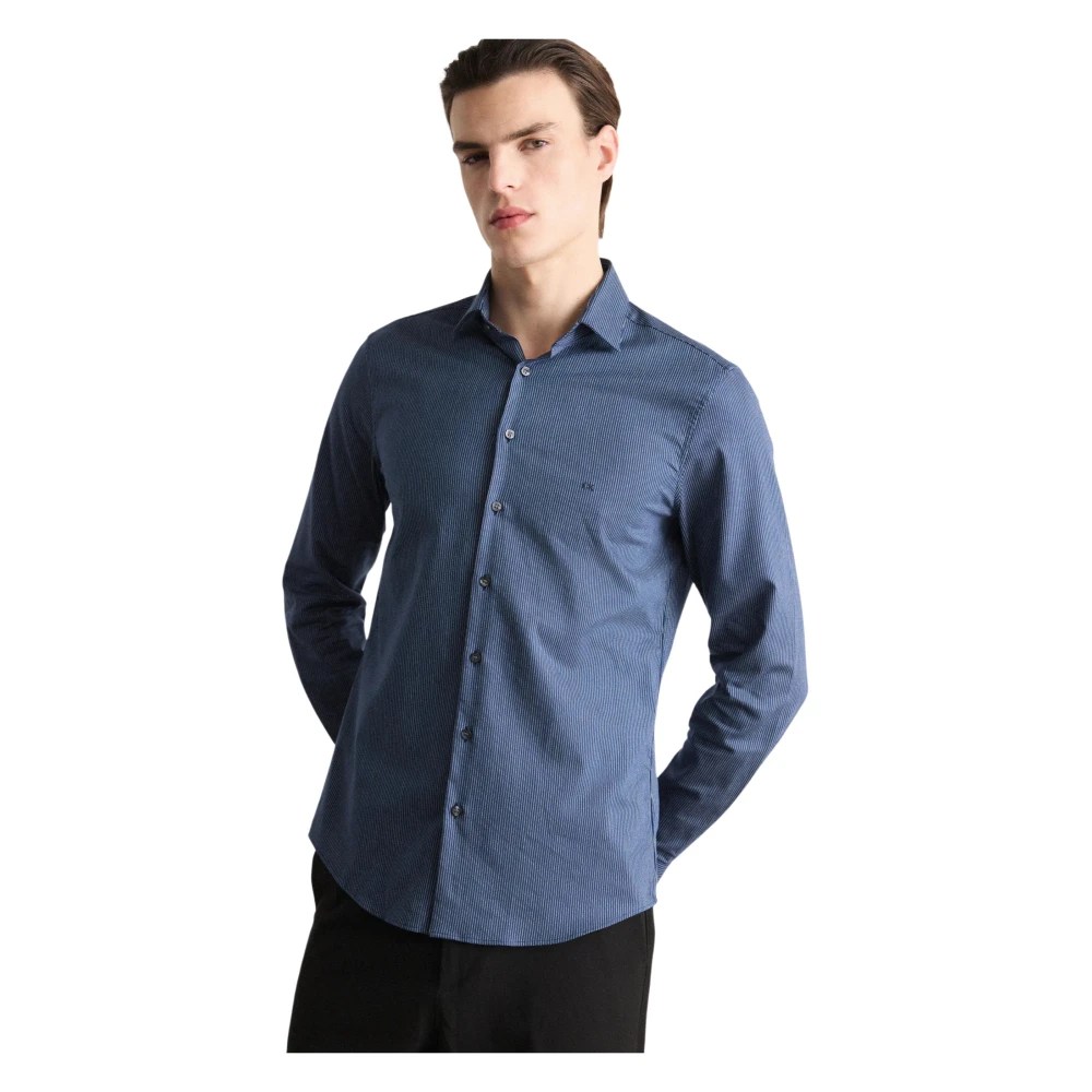 Calvin Klein Blauw Gestreept Overhemd Slim Fit Blue Heren