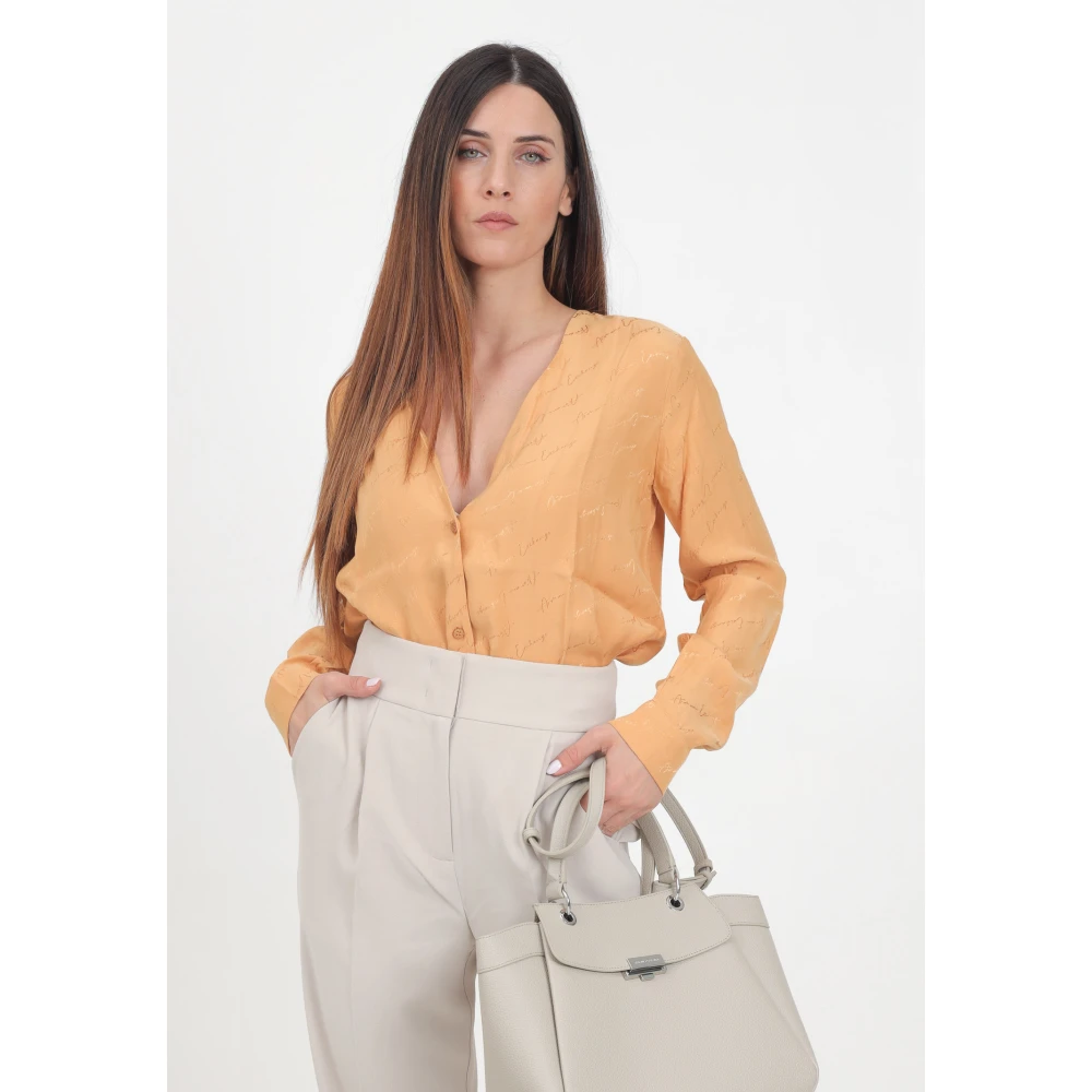 Armani Exchange Elegante Oranje Signature Print Blouse Orange Dames