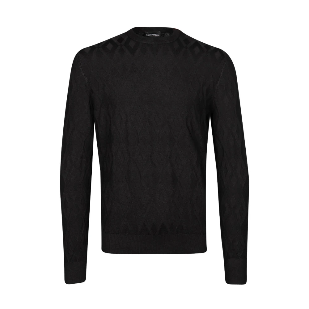 Emporio Armani Zwarte Trui met Diamantpatroon Black Heren
