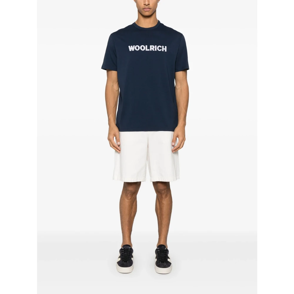 Woolrich Blauw Crew Neck T-shirt met Logo Blue Heren