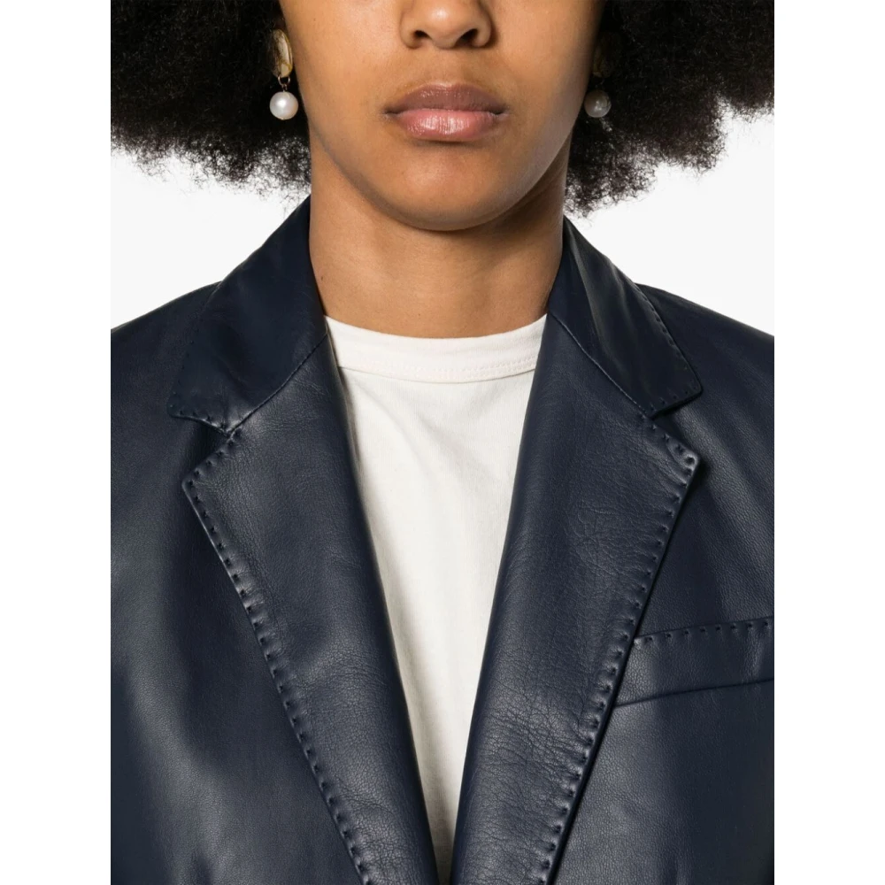 Tagliatore Navy Leather Jacket Blue Dames