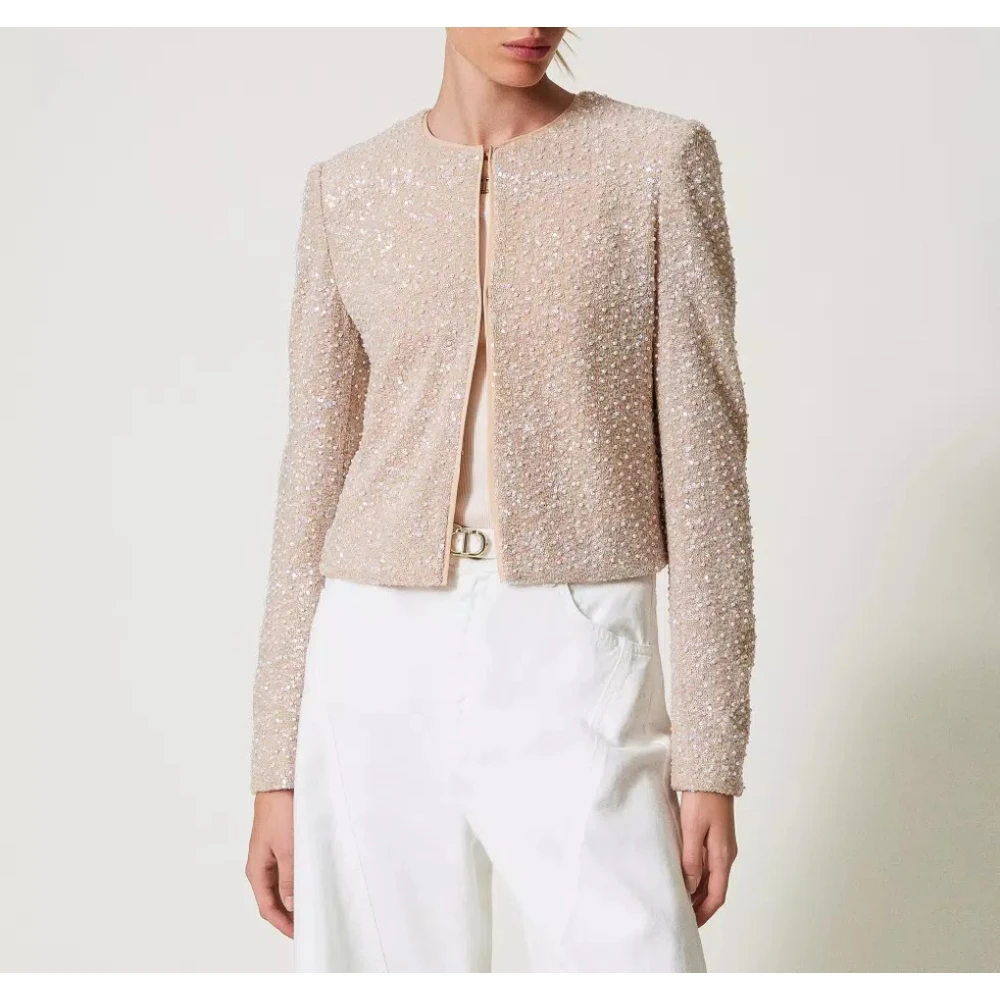 Twinset Pailletten en parel jasje Beige Dames