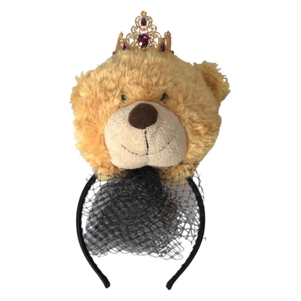 Dolce & Gabbana Women's Brown Teddy Bear Gold Crystal Crown Headband Diadem