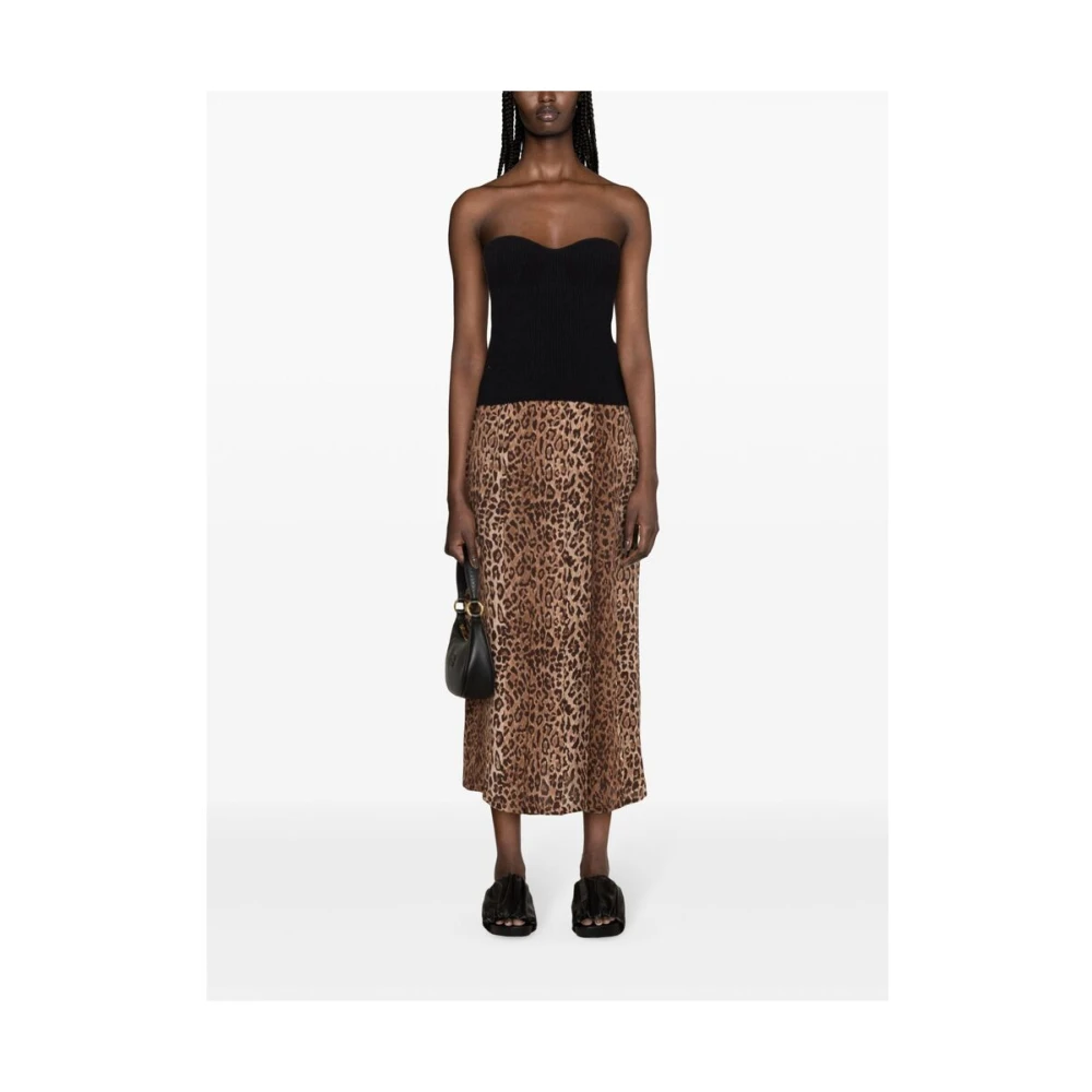 Rixo Luipaardprint Zijden Plooirok Brown Dames
