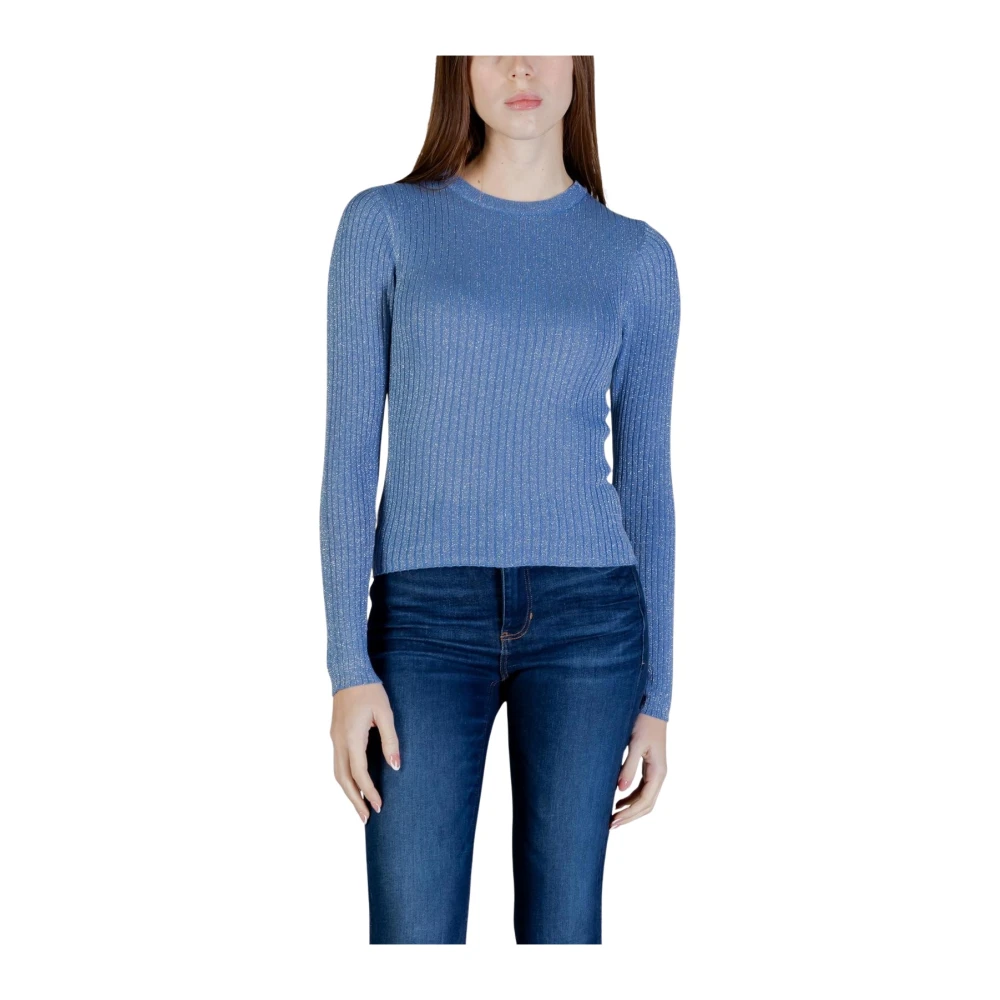 Jacqueline De Yong Women's Blue Long Sleeve Round Neck Knitwear