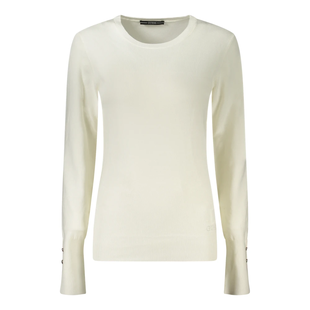 Guess Women's White Long Sleeved Jumper - Round-Neck Knitwear - L - Knitwear