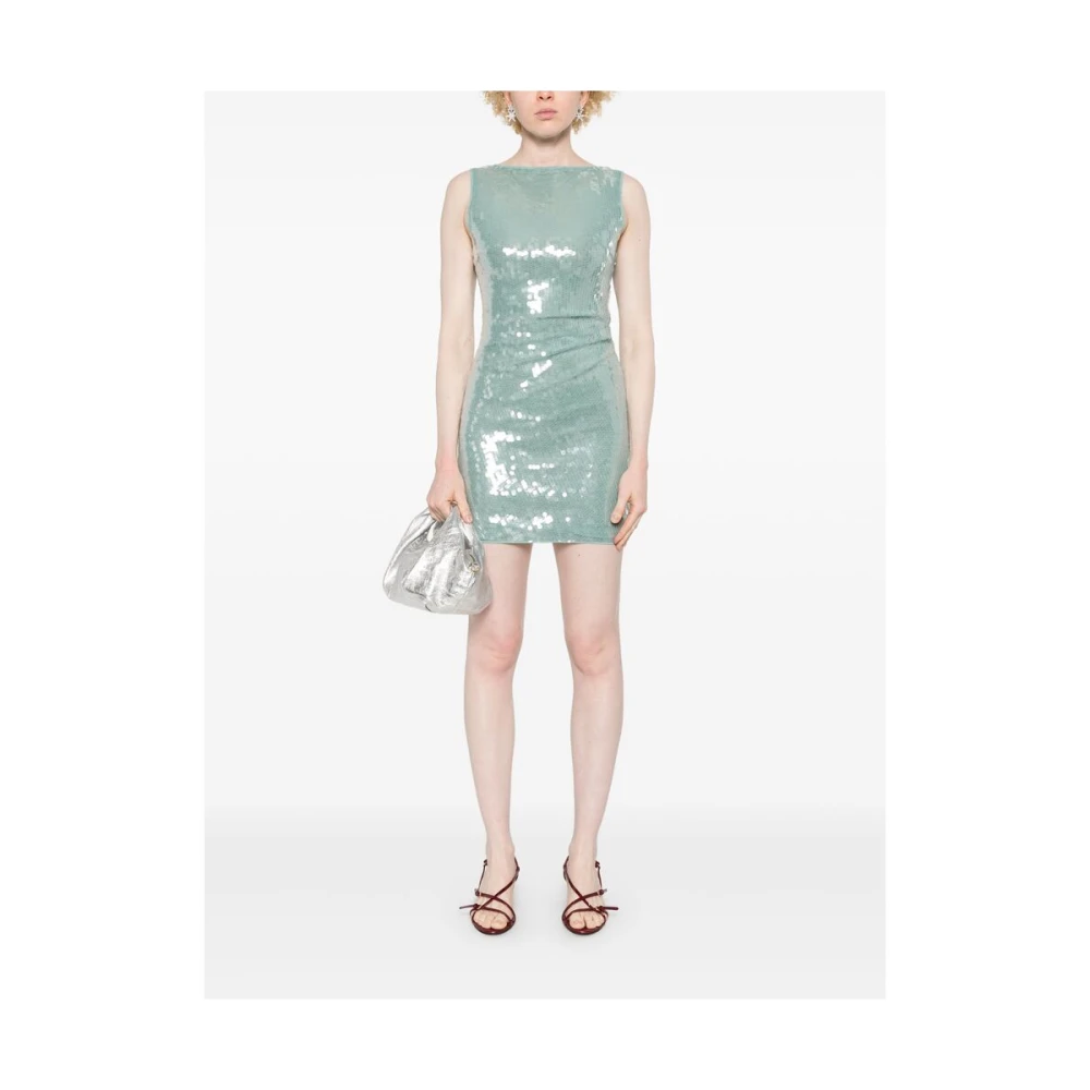 Staud Turquoise Paillet Boothals Jurk Green Dames