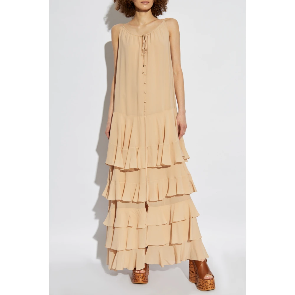 Chloé Zijden jurk met ruches Beige Dames