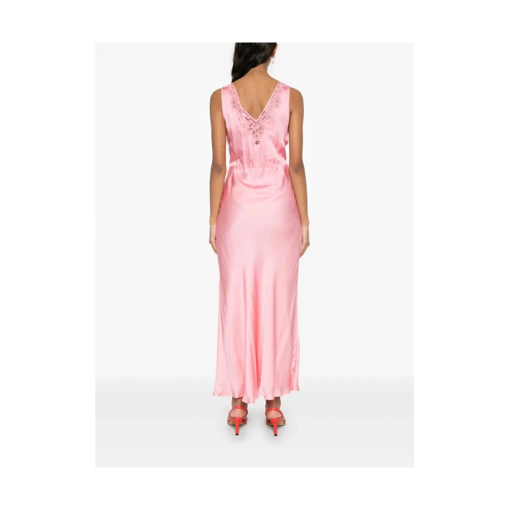 Twinset Flamingo Pink Kant V-Hals Jurk Pink Dames