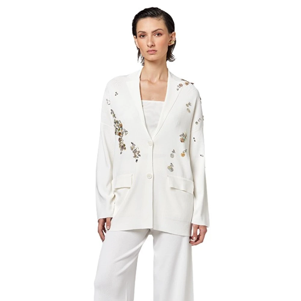 Alpha Studio Vrouw Wit Jassen Dames, L, Giacca Maniche Lunghe Con Ricamo