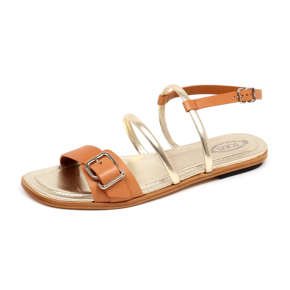 Tod's Women's Gold Sandal Shoe Made In Italy