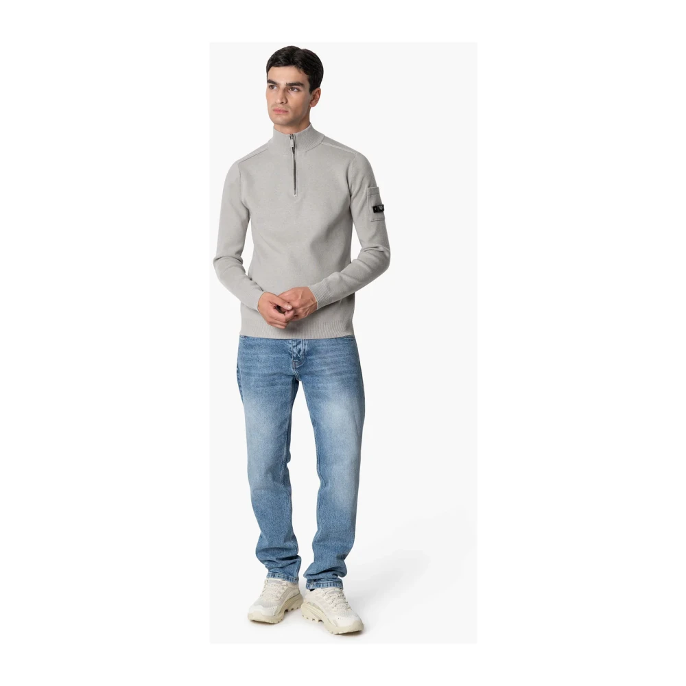 Quotrell Grijze Gebreide Halfzip Sweater Heren Gray Heren