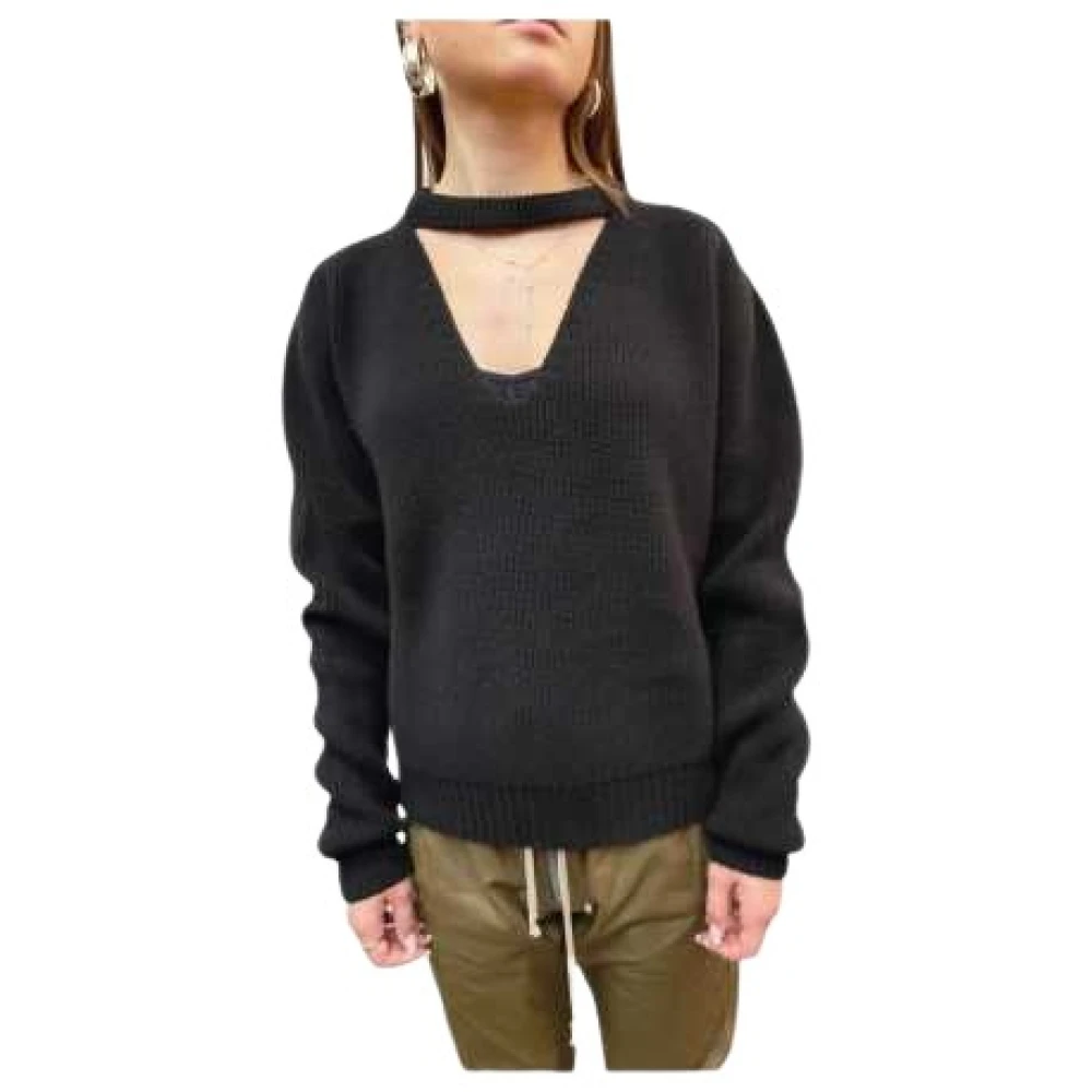 Rick Owens V-Neck Band Trui Black Dames