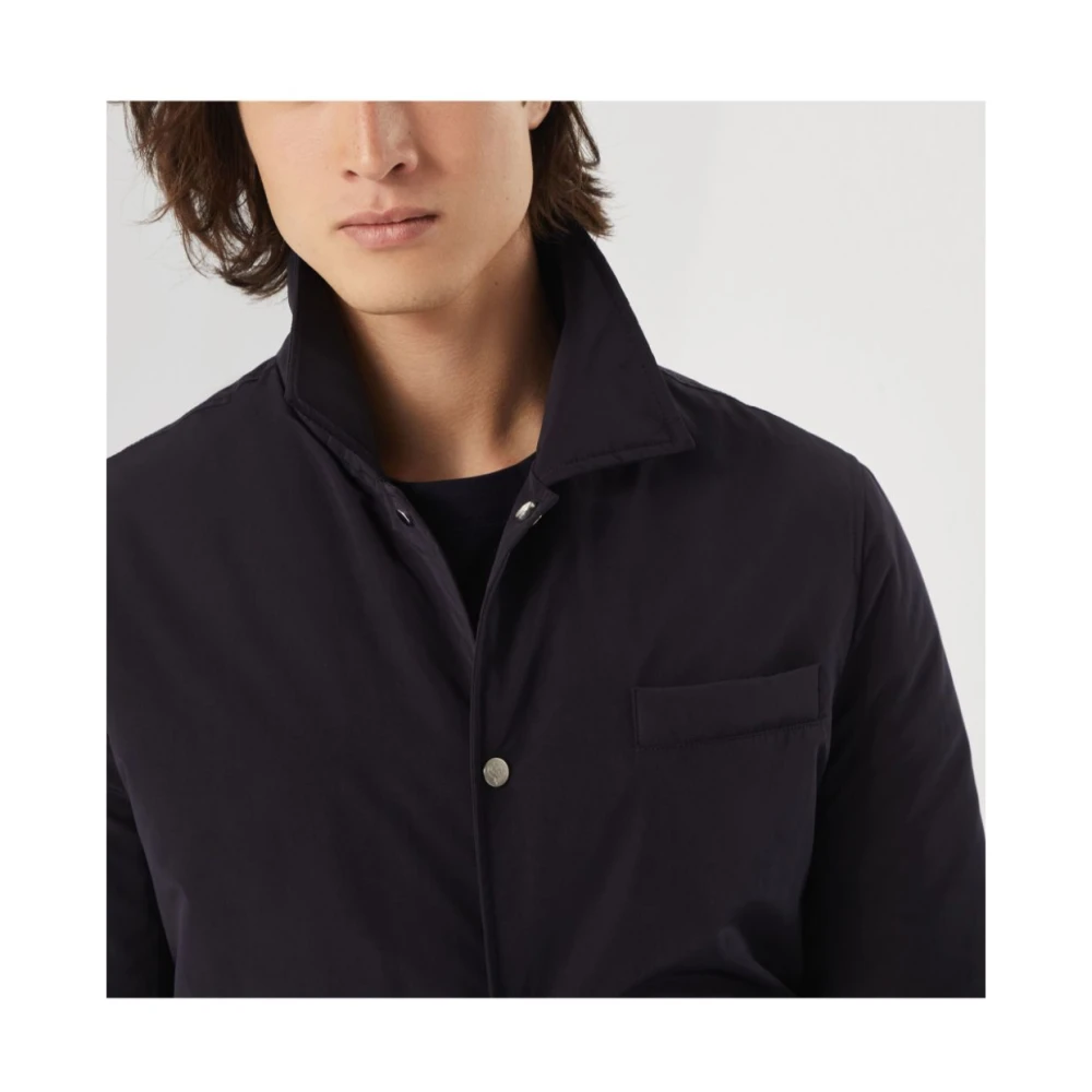 BRUNELLO CUCINELLI Blauwe gewatteerde jas met overhemdkraag Blue Heren