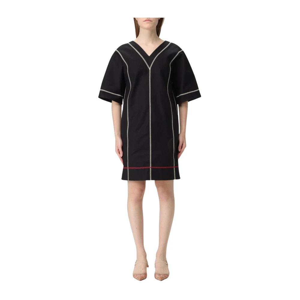 Fendi Women's Black Short Dresses, M, Geometric V-Neck Tunic Dress