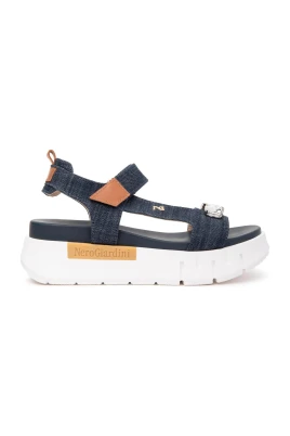 Denim Sandaler Plattform Ankelrem