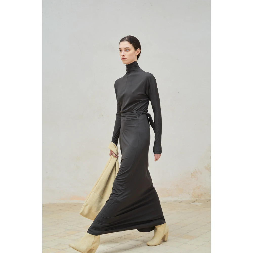 Cortana Lange jurk in grafiet cupro stretch Black Dames