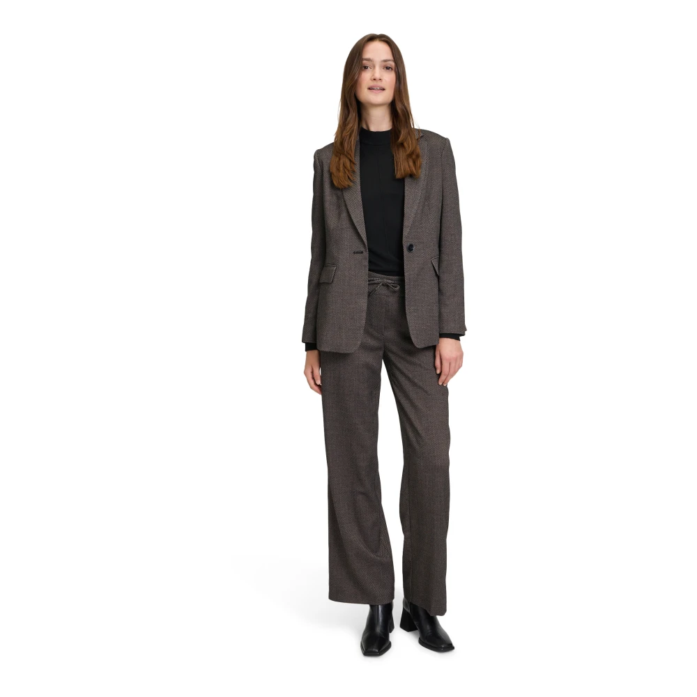 Betty & Co Gestreepte Lange Blazer met Zakken Black Dames