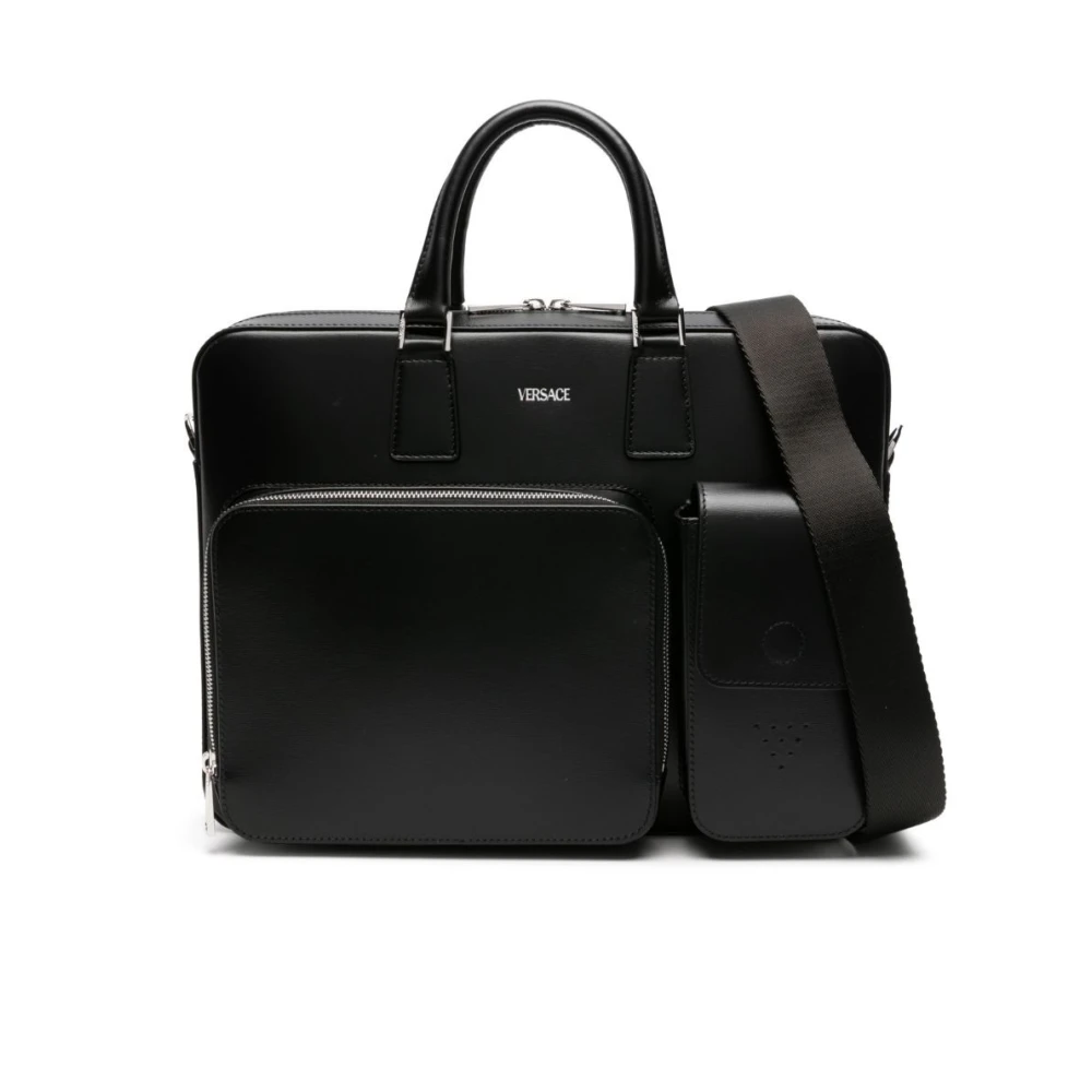 Versace Zwarte Kalfsleren Aktetas Black Heren