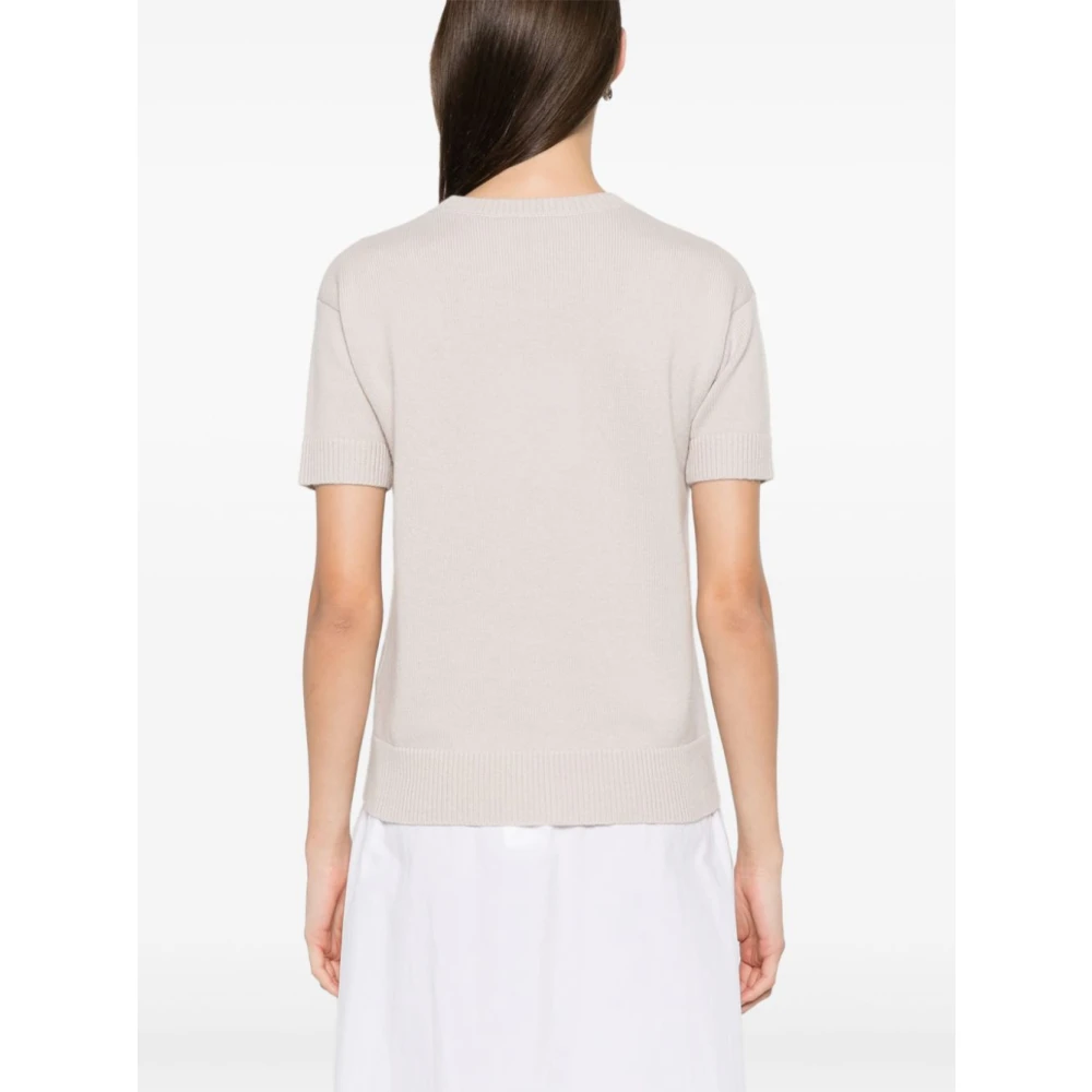 Max Mara Beige Crew Neck Sweater met Logo Beige Dames