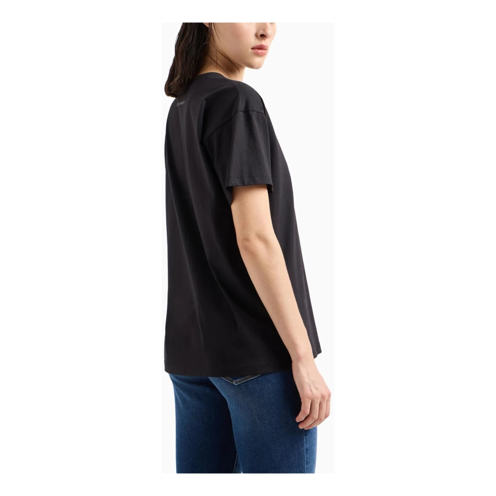 Emporio Armani Zwarte T-shirts en Polos met Paillet Logo Print Black Dames