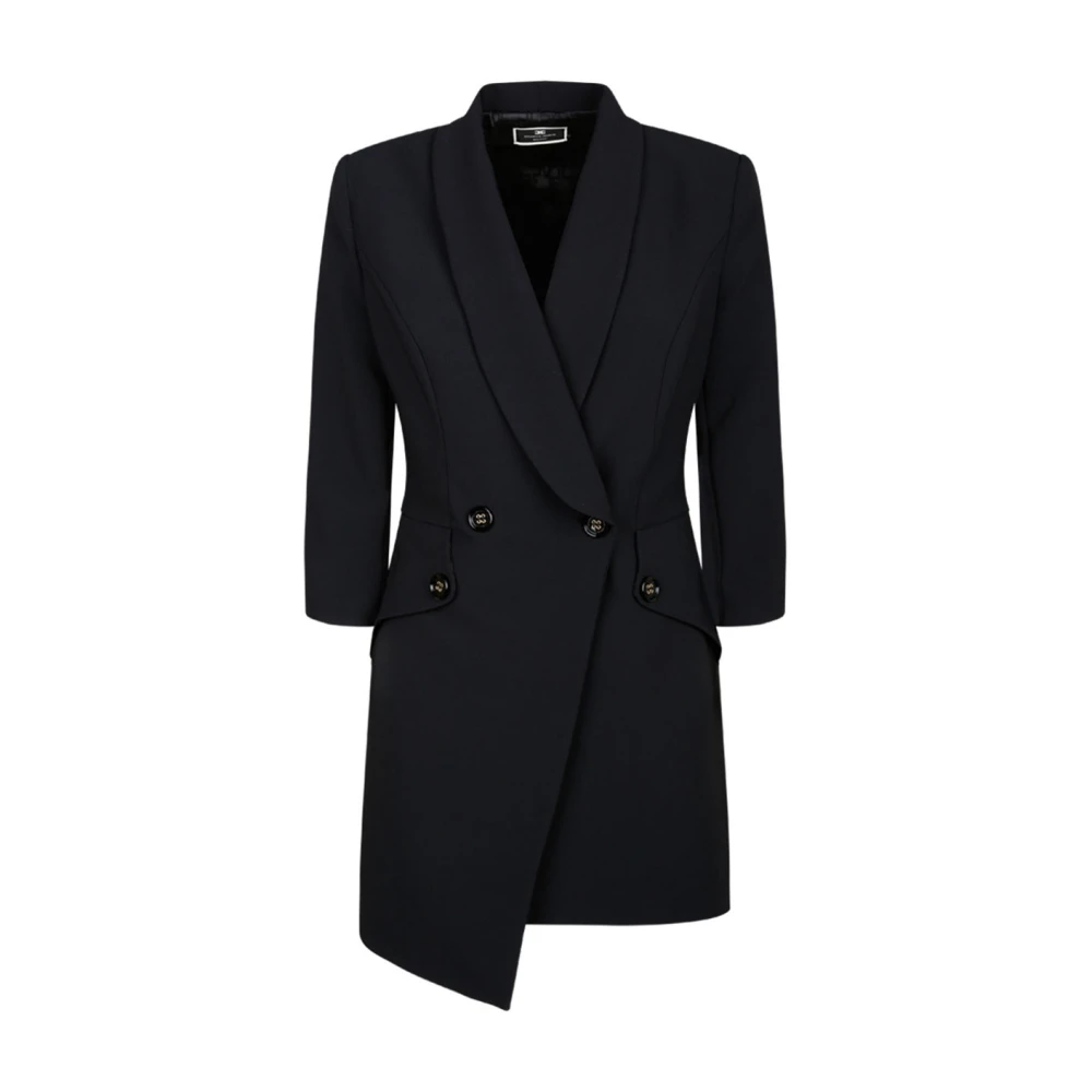 Elisabetta Franchi Zwarte Robe Manteau met Asymmetrische Zoom Black Dames