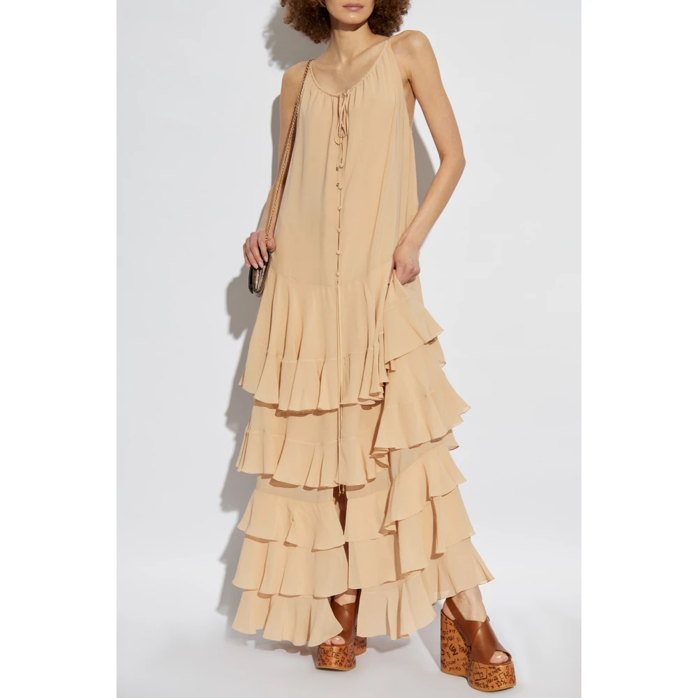 Chloé Zijden jurk met ruches Beige Dames