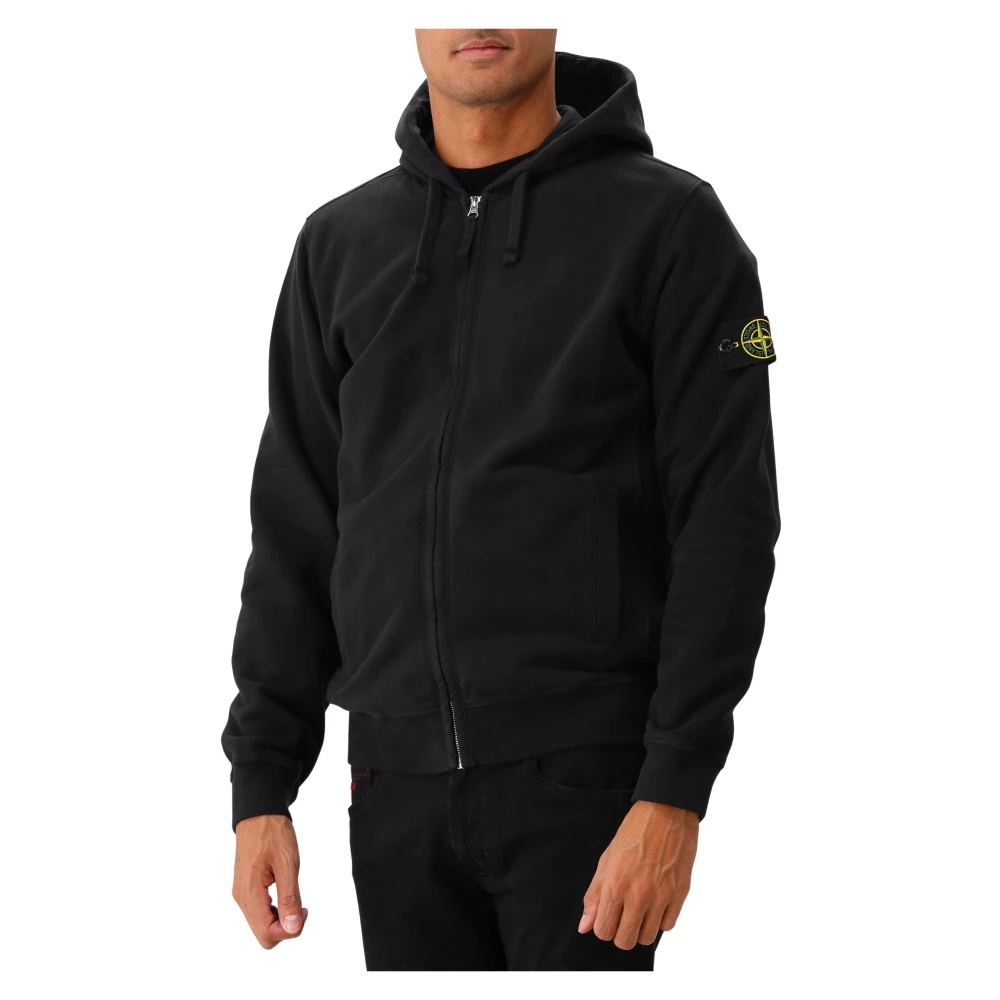 Stone Island Svart Fleece Zip Hoodie Black, Herr