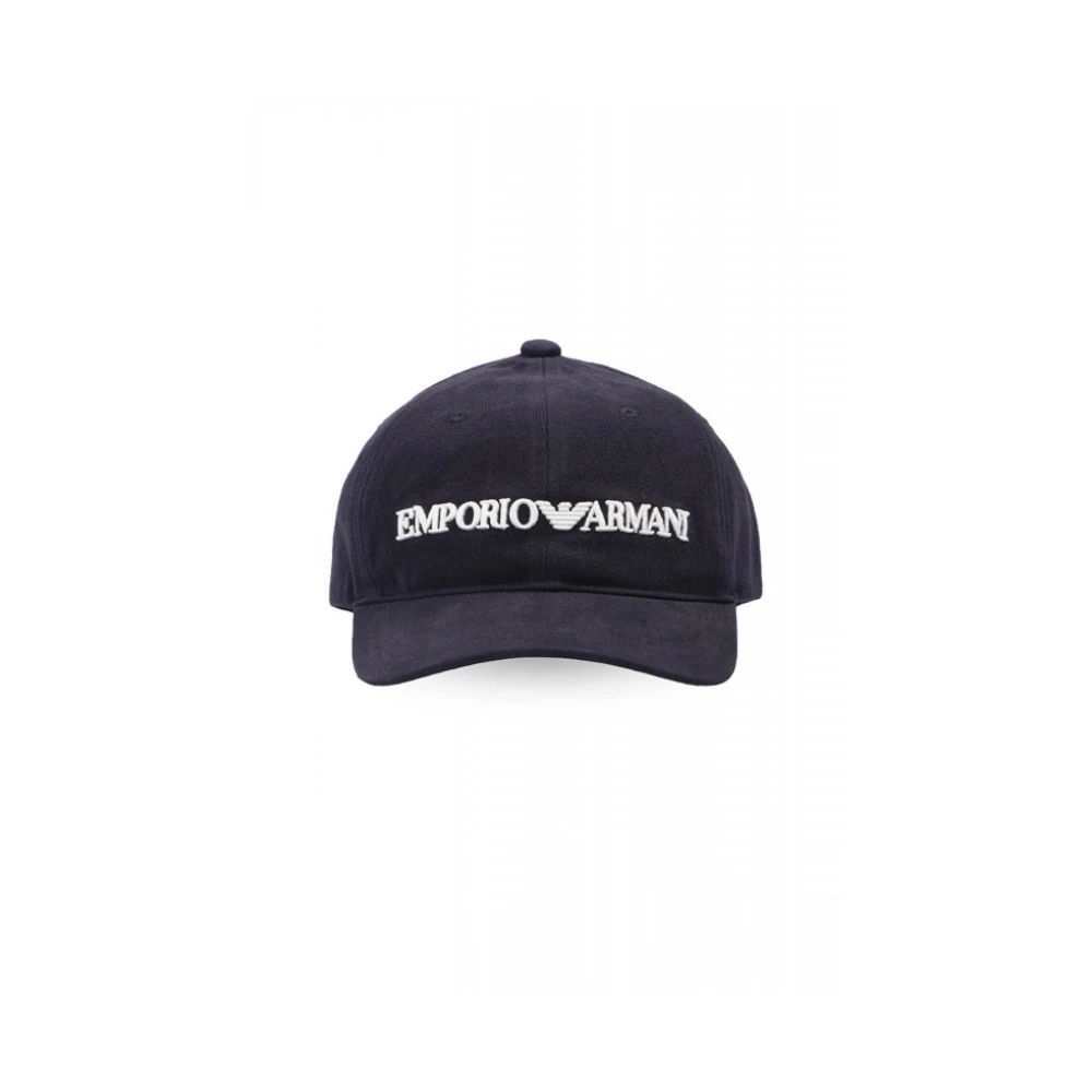 Emporio Armani Herr Blå Accessoarer One Size, Bomull, Embossed Logo Baseball Cap