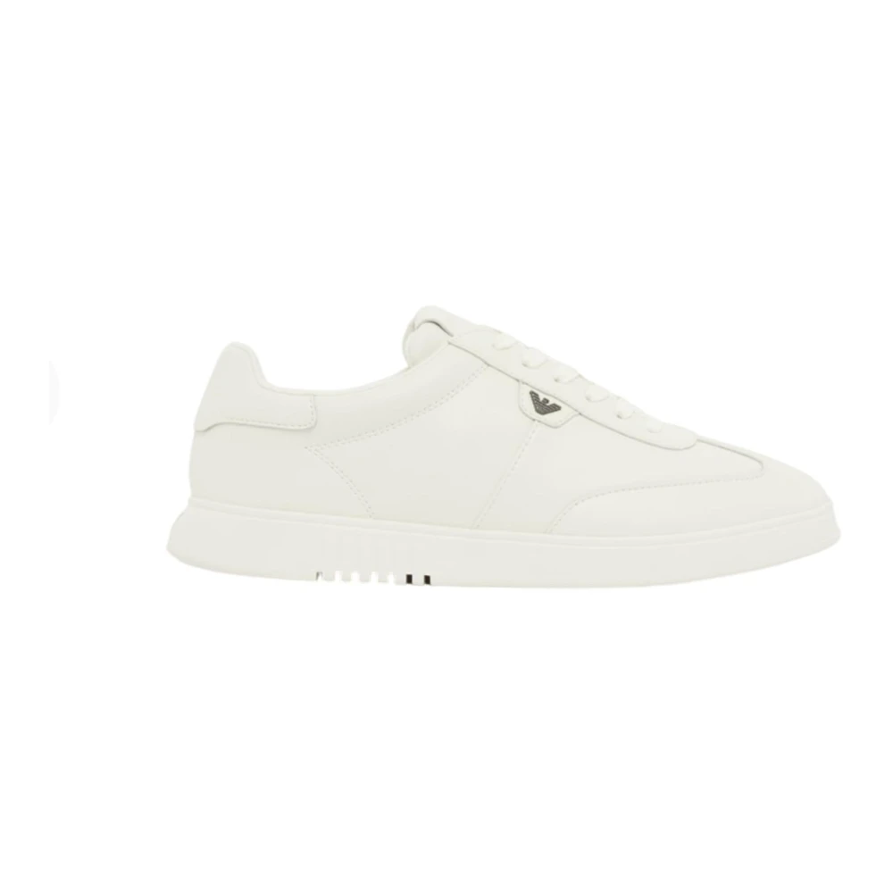 Emporio Armani Mannelijk Beige Schoenen Heren, 41 Eu, Leer, Leren Sneakers Met Adelaarsplaat