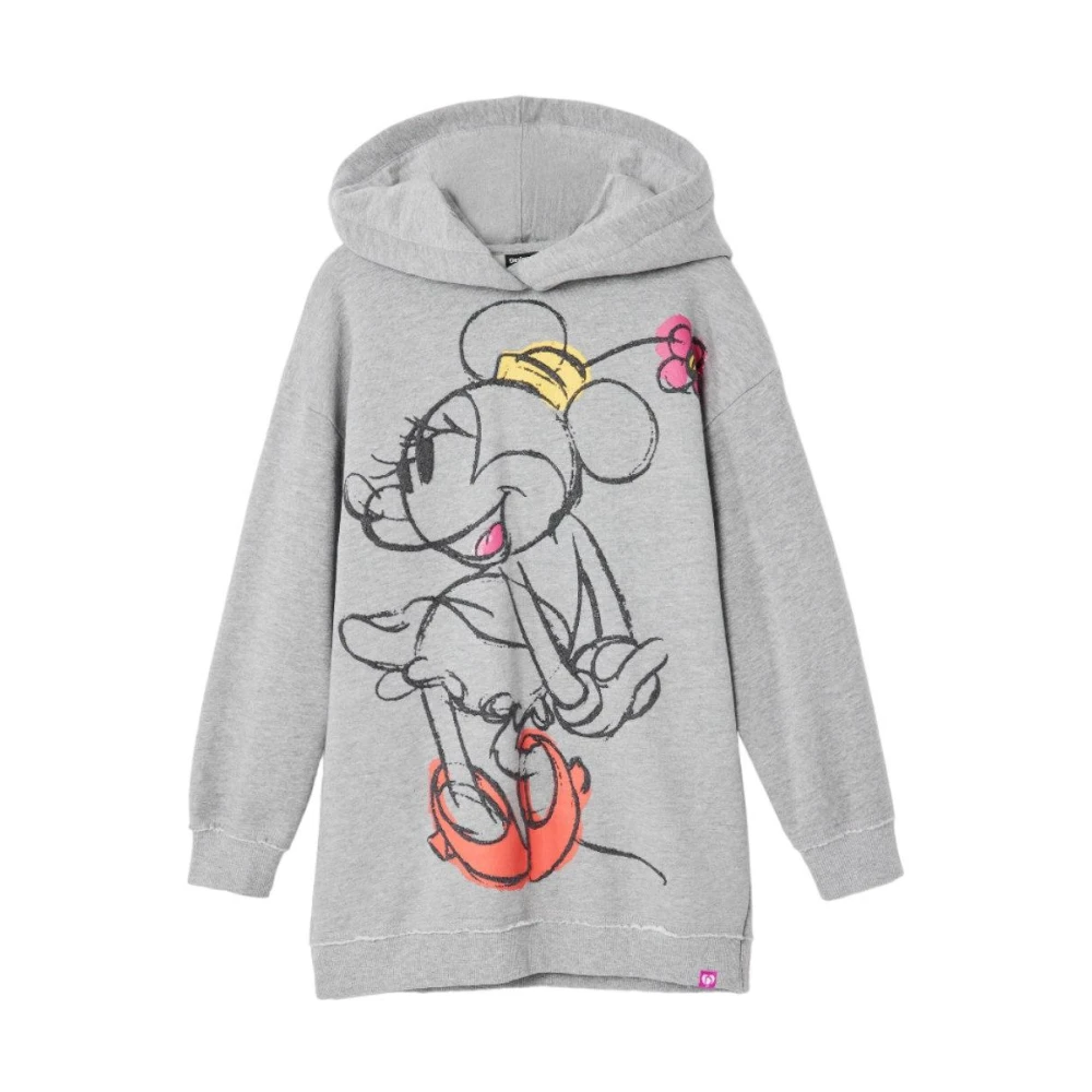 Desigual Girls Gray Minnie Mouse Hooded Sweatshirt Dress Size 14 Y
