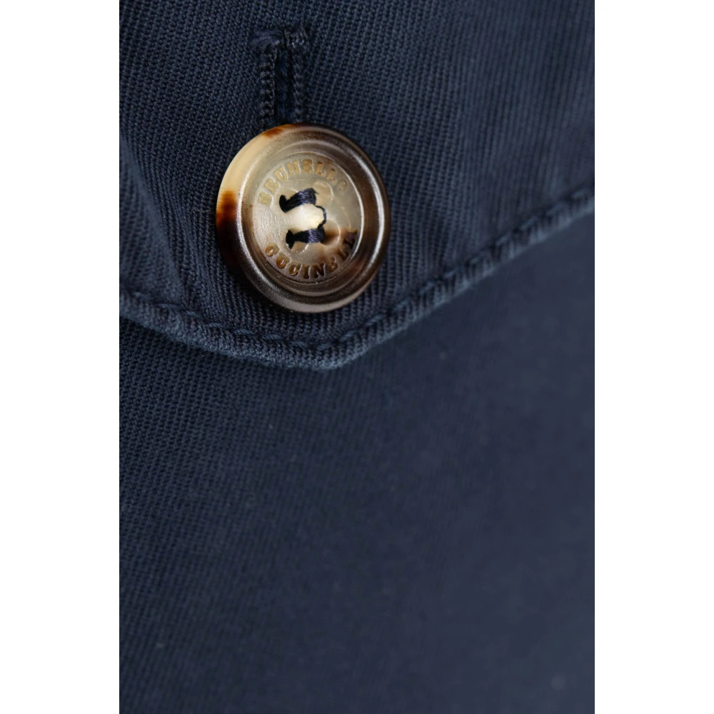 BRUNELLO CUCINELLI Blauwe Katoenen Gabardine Broek Blue Heren